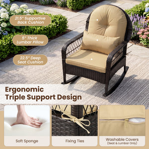 Outdoor Wicker Rocking Chair with Anti-Tip Stoppers 400 LBS for Porch Deck-Brown view 7