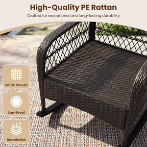 Outdoor Wicker Rocking Chair with Anti-Tip Stoppers 400 LBS for Porch Deck-Brown view 8