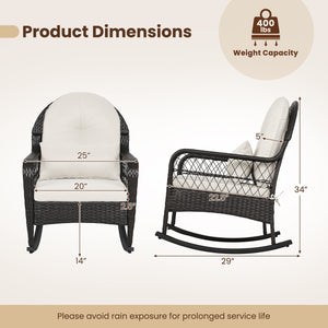Outdoor Wicker Rocking Chair with Anti-Tip Stoppers 400 LBS for Porch Deck-White view 4
