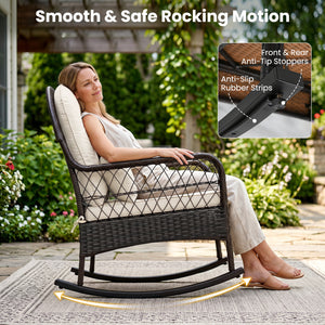 Outdoor Wicker Rocking Chair with Anti-Tip Stoppers 400 LBS for Porch Deck-White view 5