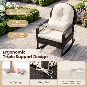 Outdoor Wicker Rocking Chair with Anti-Tip Stoppers 400 LBS for Porch Deck-White view 6