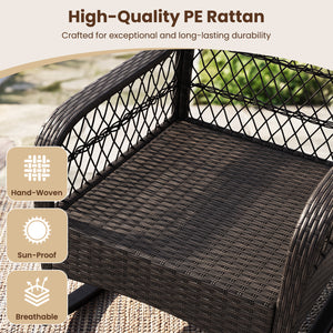 Outdoor Wicker Rocking Chair with Anti-Tip Stoppers 400 LBS for Porch Deck-White view 7