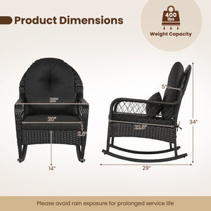 Outdoor Wicker Rocking Chair with Anti-Tip Stoppers and Thick Cushions for Porch-Black view 4