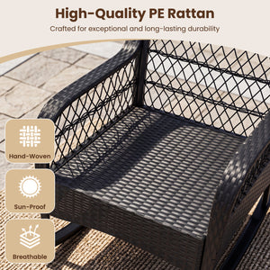 Outdoor Wicker Rocking Chair with Anti-Tip Stoppers and Thick Cushions for Porch-Black view 8