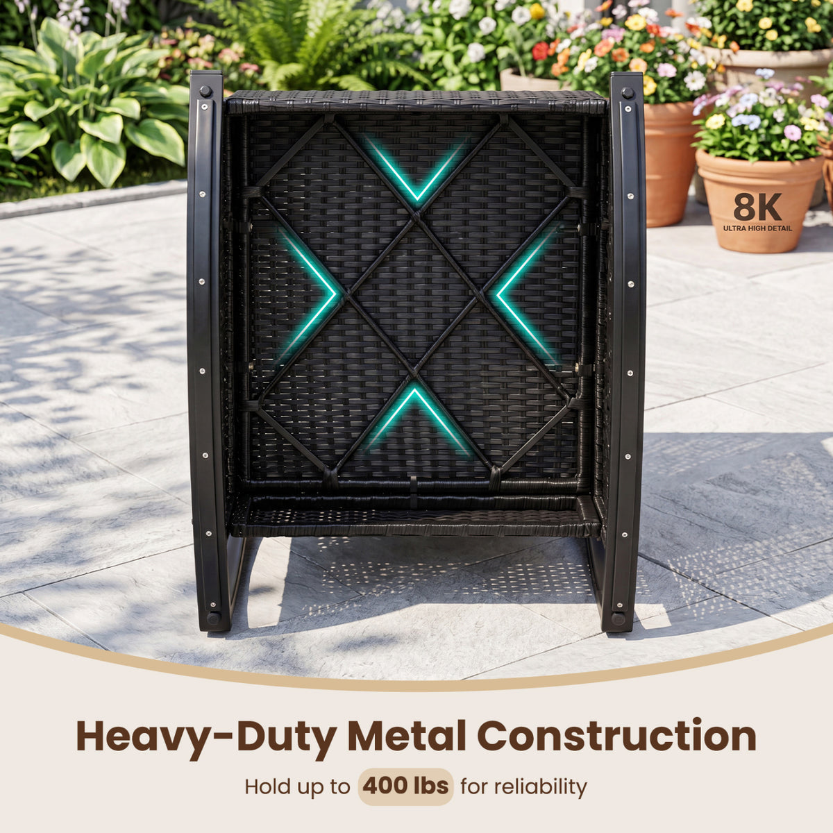 Outdoor Wicker Rocking Chair with Anti-Tip Stoppers and Thick Cushions for Porch-Black view 9
