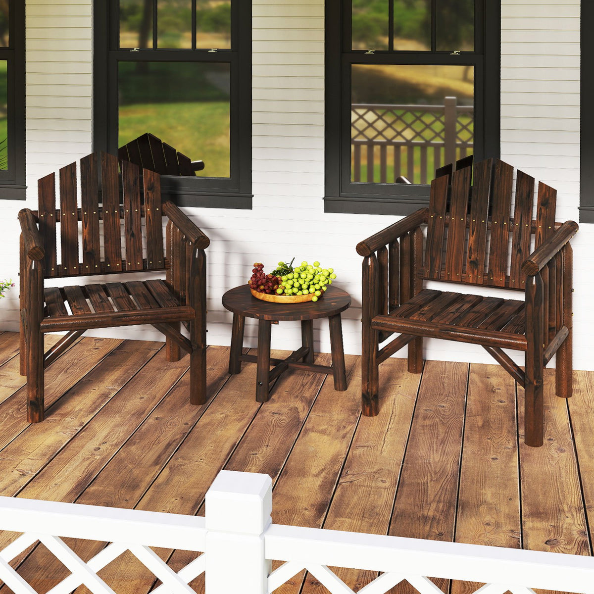 Outdoor Wood Armchair Wooden Patio Dining Chair with Armrests-Brown view 3