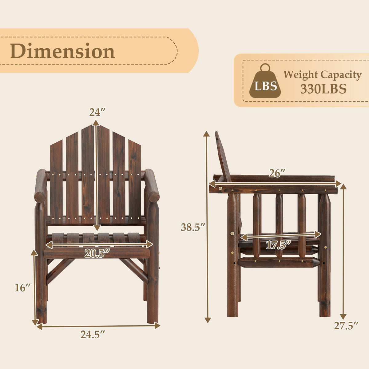 Outdoor Wood Armchair Wooden Patio Dining Chair with Armrests-Brown view 4