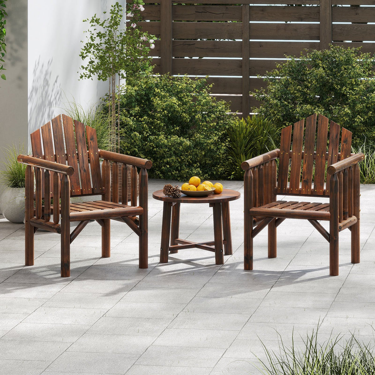 Outdoor Wood Armchair Wooden Patio Dining Chair with Armrests-Brown view 5