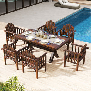 Outdoor Wood Armchair Wooden Patio Dining Chair with Armrests-Brown view 6