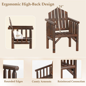 Outdoor Wood Armchair Wooden Patio Dining Chair with Armrests-Brown view 7