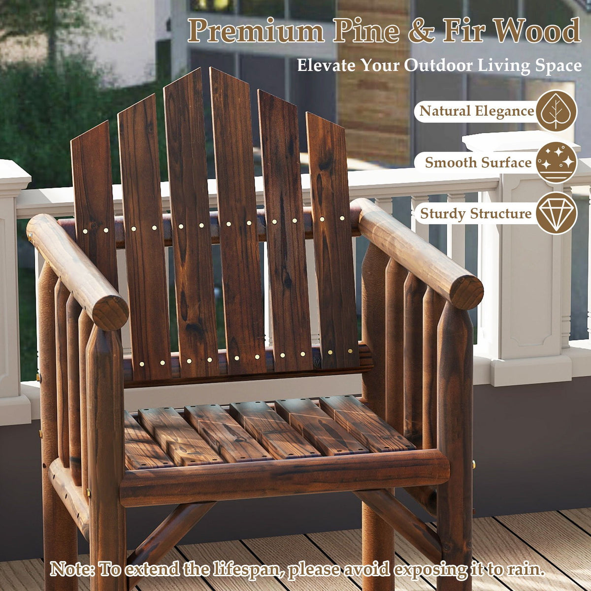 Outdoor Wood Armchair Wooden Patio Dining Chair with Armrests-Brown view 8