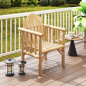 Outdoor Wood Armchair Wooden Patio Dining Chair with Armrests-Natural view 2