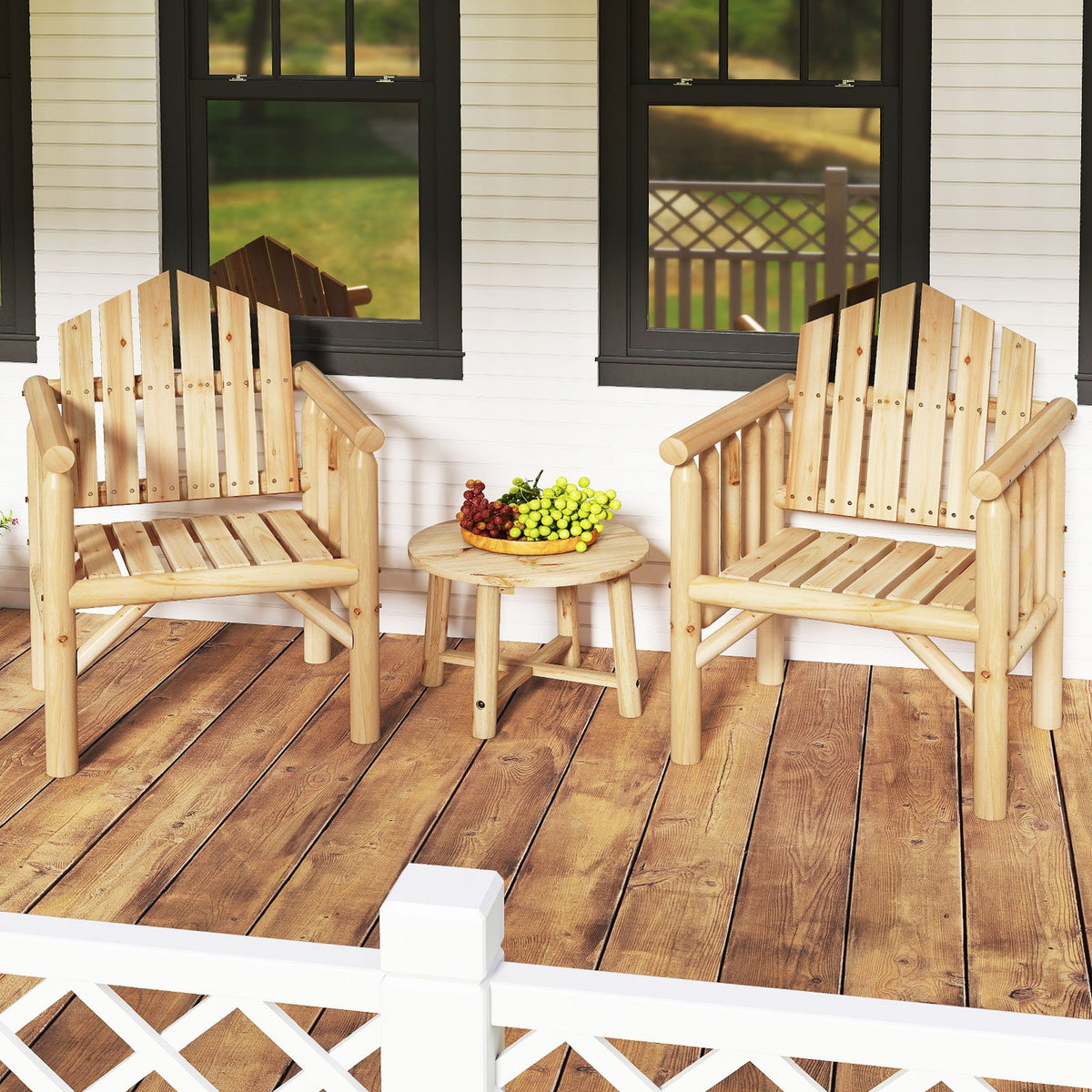 Outdoor Wood Armchair Wooden Patio Dining Chair with Armrests-Natural view 3