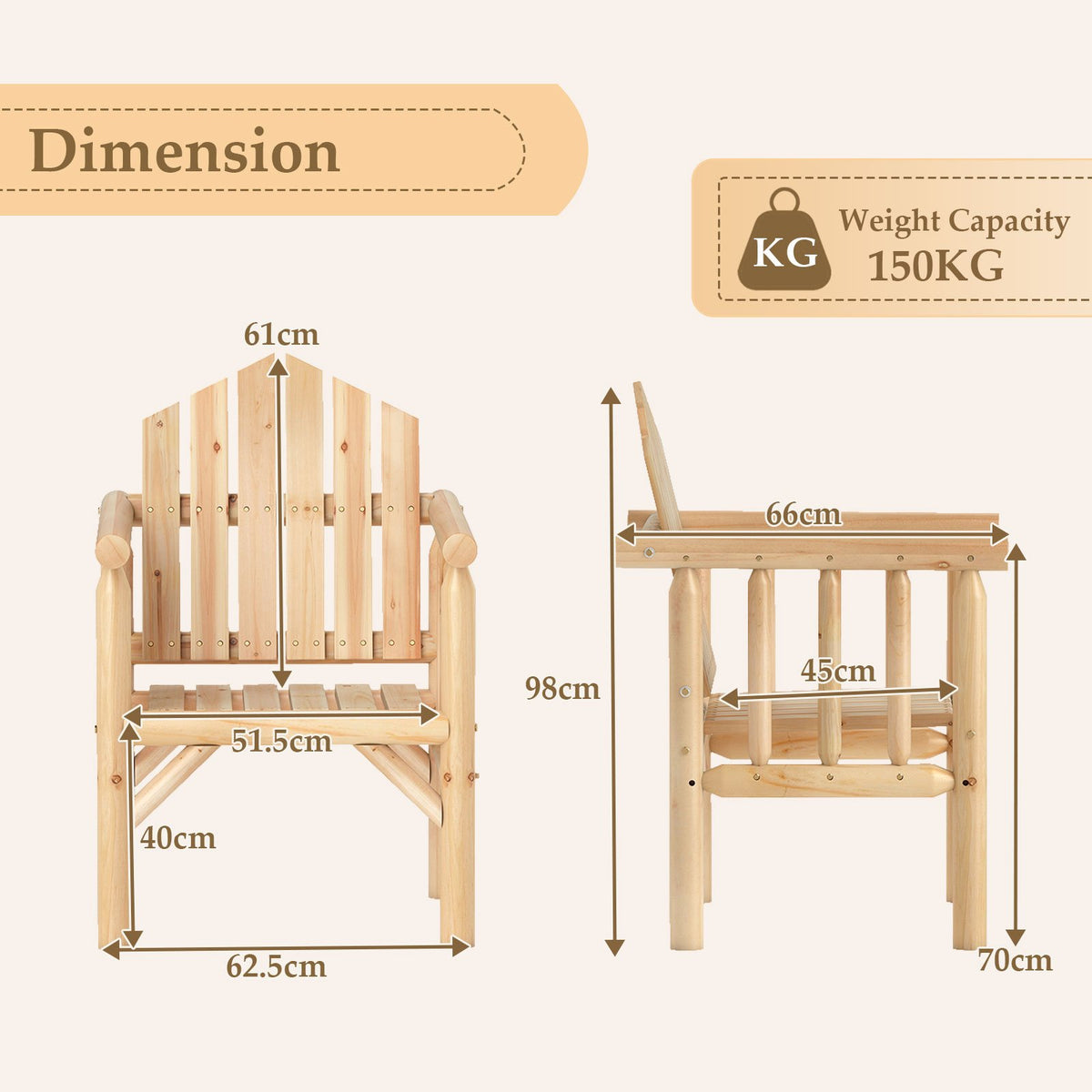 Outdoor Wood Armchair Wooden Patio Dining Chair with Armrests-Natural view 4