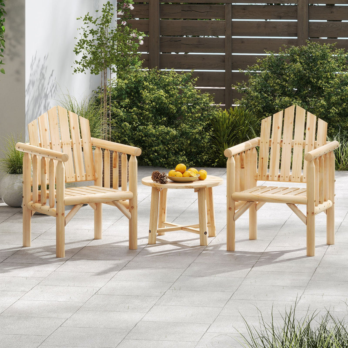 Outdoor Wood Armchair Wooden Patio Dining Chair with Armrests-Natural view 5