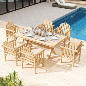 Outdoor Wood Armchair Wooden Patio Dining Chair with Armrests-Natural view 6