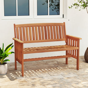 Outdoor Wood Garden Bench 2-Person Patio Park Bench with Backrest Armrests and Slatted Seat view 2