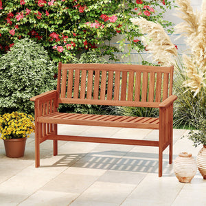 Outdoor Wood Garden Bench 2-Person Patio Park Bench with Backrest Armrests and Slatted Seat view 3