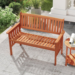 Outdoor Wood Garden Bench 2-Person Patio Park Bench with Backrest Armrests and Slatted Seat view 5