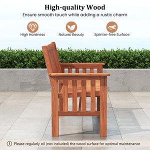 Outdoor Wood Garden Bench 2-Person Patio Park Bench with Backrest Armrests and Slatted Seat view 6