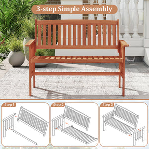 Outdoor Wood Garden Bench 2-Person Patio Park Bench with Backrest Armrests and Slatted Seat view 9