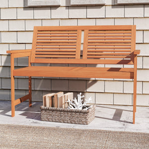 Outdoor Wooden Bench 2-Person Patio Bench with Slatted Backrest and Seat view 2