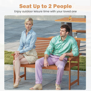Outdoor Wooden Bench 2-Person Patio Bench with Slatted Backrest and Seat view 7