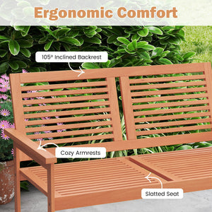 Outdoor Wooden Bench 2-Person Patio Bench with Slatted Backrest and Seat view 8