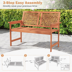 Outdoor Wooden Bench 2-Person Patio Bench with Slatted Backrest and Seat view 9
