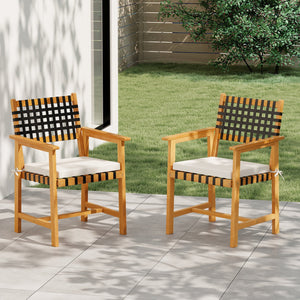 Outdoor Wooden Dining Chair Set of 2 with Armrests and Curved Back-White view 2
