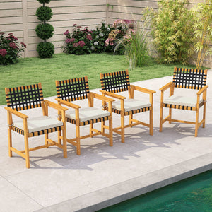 Outdoor Wooden Dining Chair Set of 2 with Armrests and Curved Back-White view 3