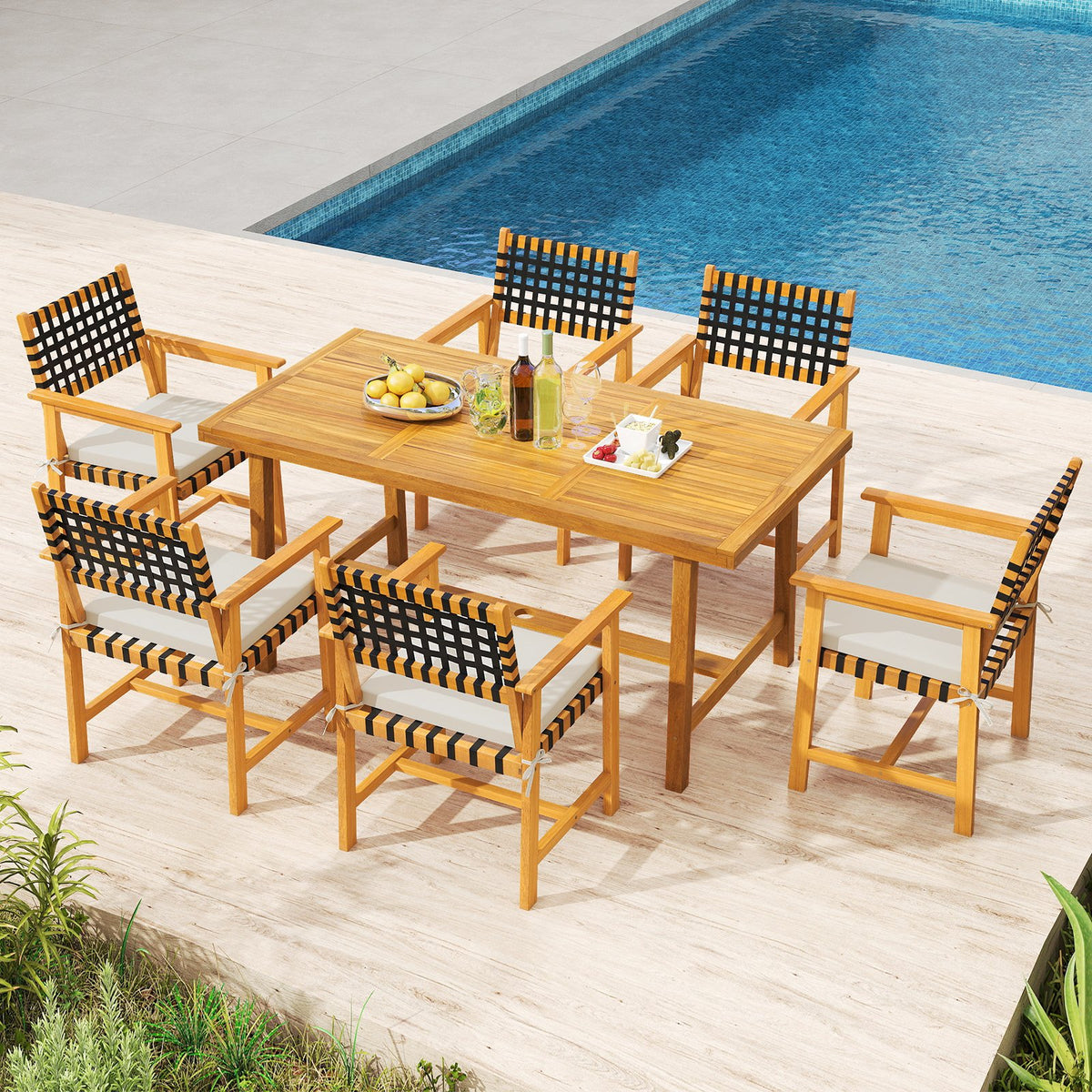 Outdoor Wooden Dining Chair Set of 2 with Armrests and Curved Back-White view 5