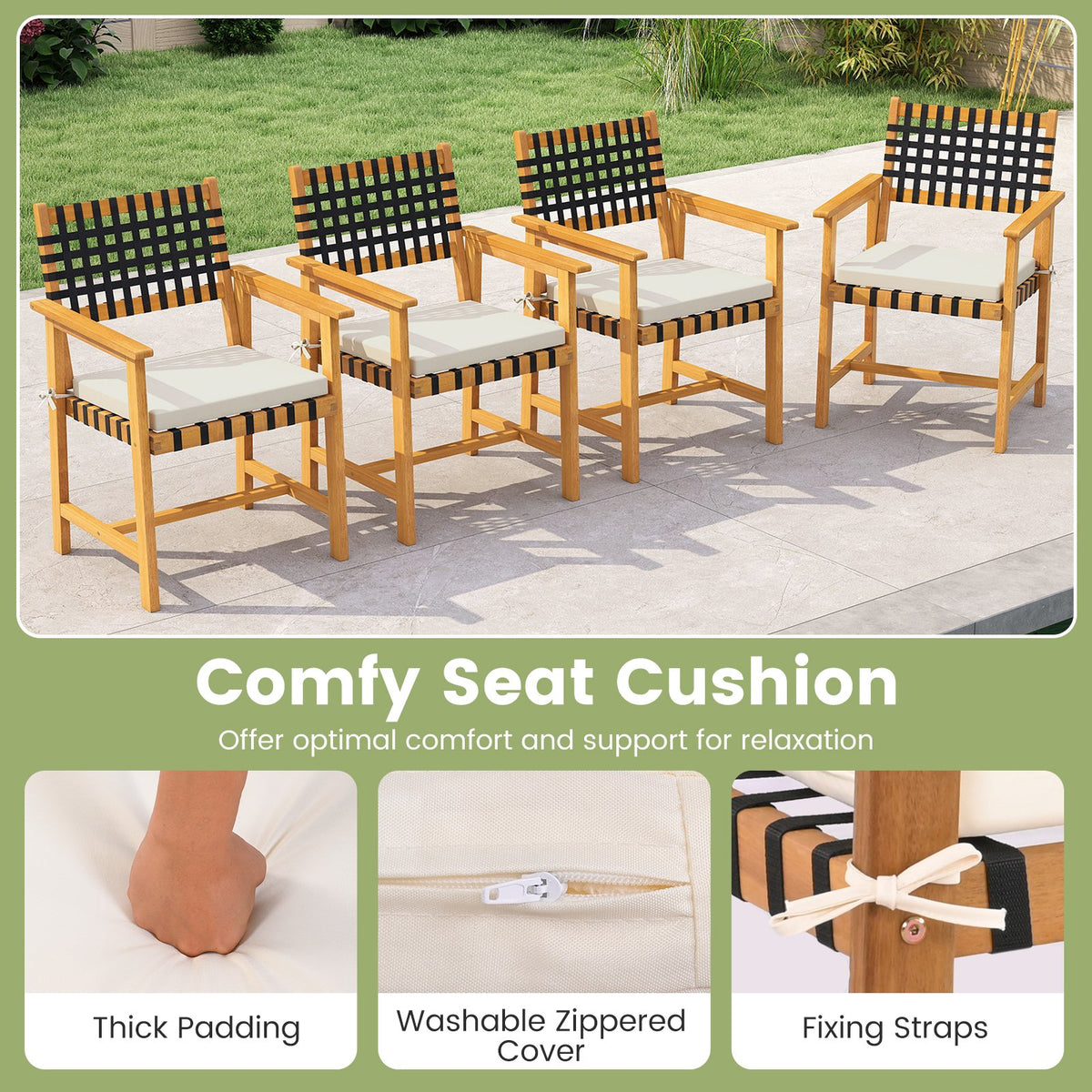 Outdoor Wooden Dining Chair Set of 2 with Armrests and Curved Back-White view 8