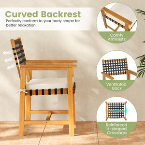 Outdoor Wooden Dining Chair Set of 2 with Armrests and Curved Back-White view 9