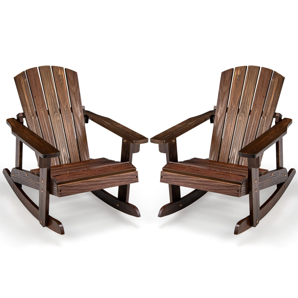 Outdoor Wooden Kid Adirondack Rocking Chair with Slatted Seat-Coffee view 6