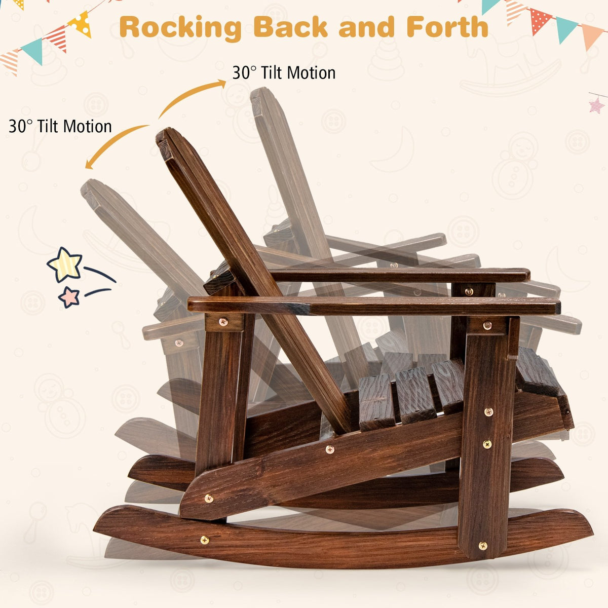Outdoor Wooden Kid Adirondack Rocking Chair with Slatted Seat-Coffee view 7