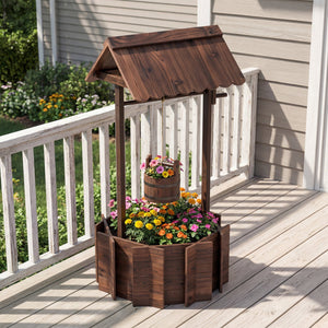 Outdoor Wooden Wishing Well Planter Bucket view 3