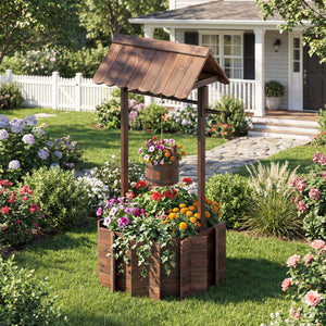 Outdoor Wooden Wishing Well Planter Bucket view 5