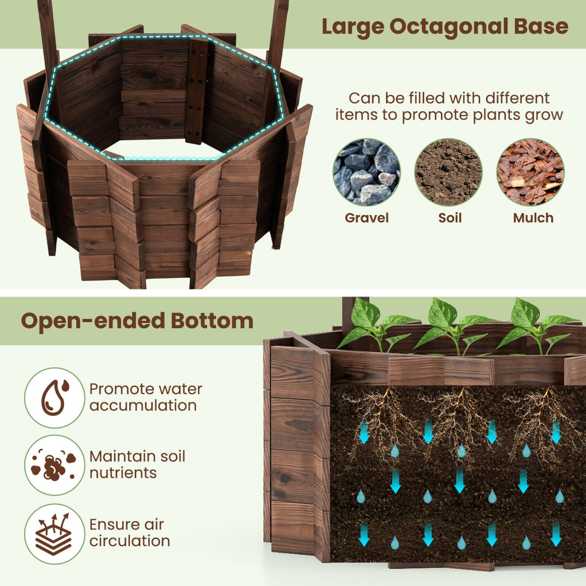 Outdoor Wooden Wishing Well Planter Bucket view 6