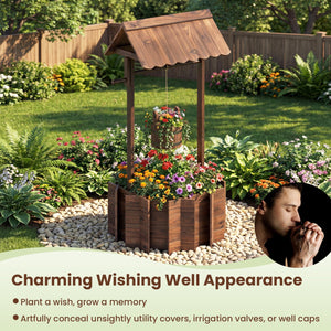 Outdoor Wooden Wishing Well Planter Bucket view 9