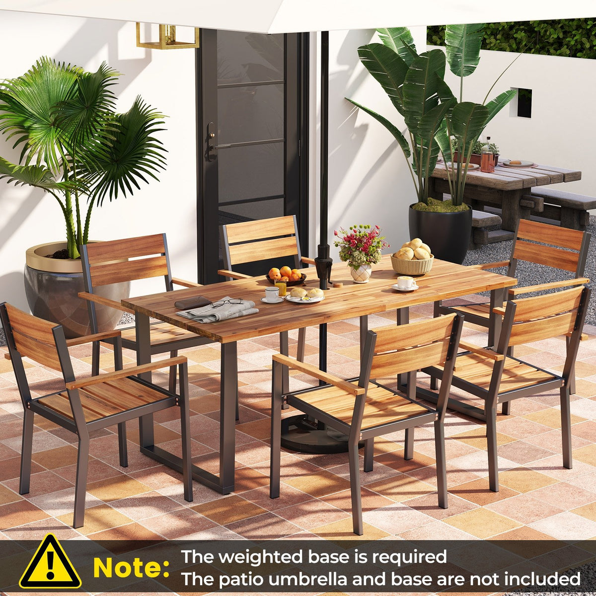 Outside Patio Dining Chair set of 6 with Acacia Armrest for Backyard Garden view 3
