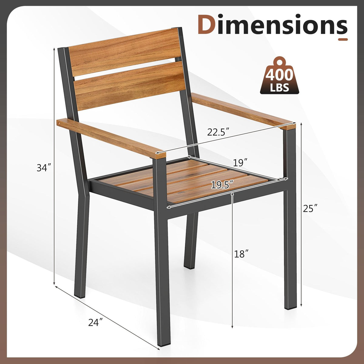 Outside Patio Dining Chair set of 6 with Acacia Armrest for Backyard Garden view 4