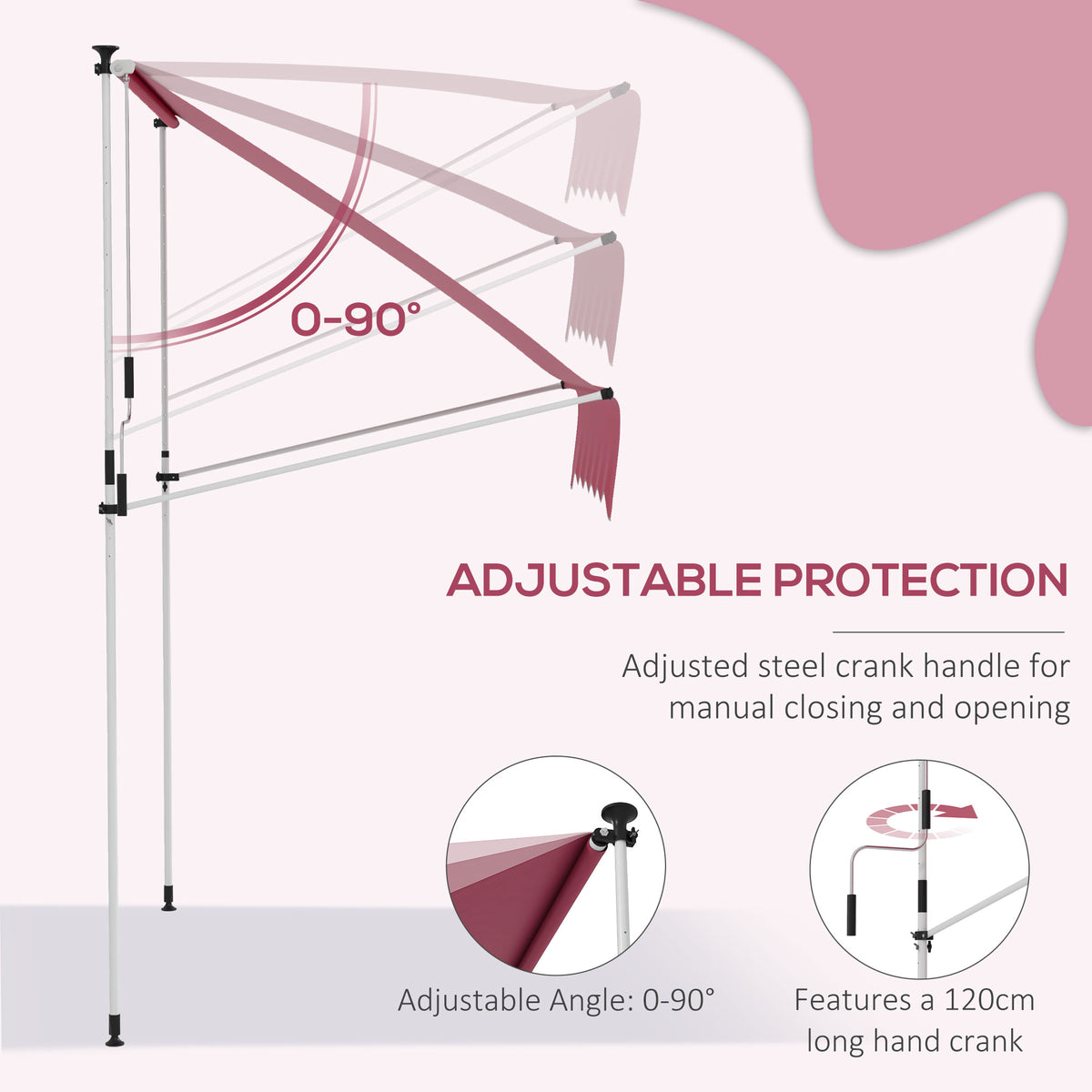 6.6'x5' Manual Retractable Patio Awning Sun Shelter Window Door Deck Canopy, Water Resistant UV Protector – view 12
