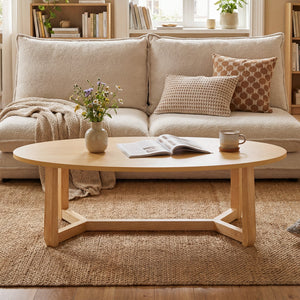 Oval Coffee Table 46 Inches Wooden Accent Table with Thickened Top-Natural view 3