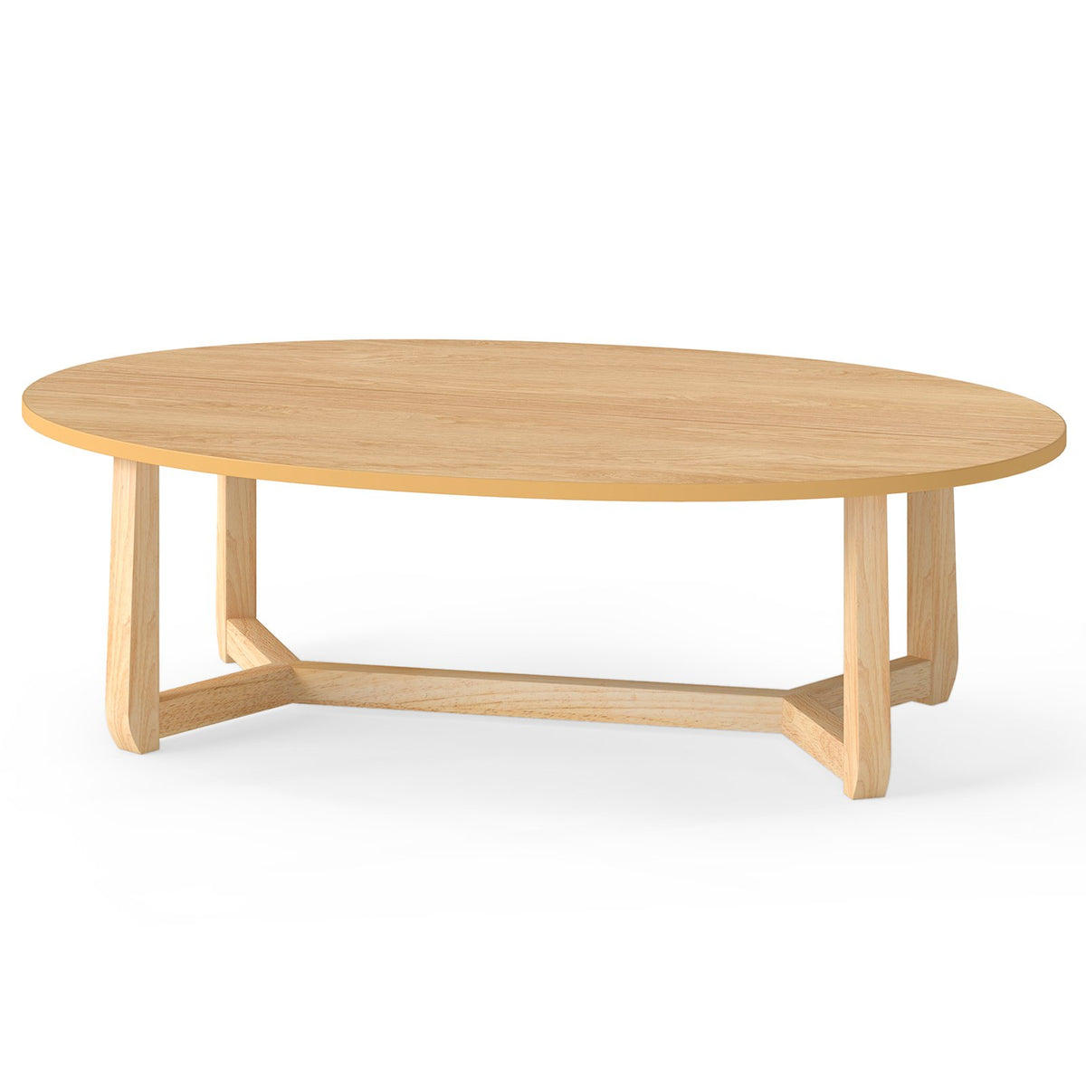 Oval Coffee Table 46 Inches Wooden Accent Table with Thickened Top-Natural view 4