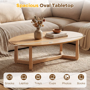 Oval Coffee Table 46 Inches Wooden Accent Table with Thickened Top-Natural view 6