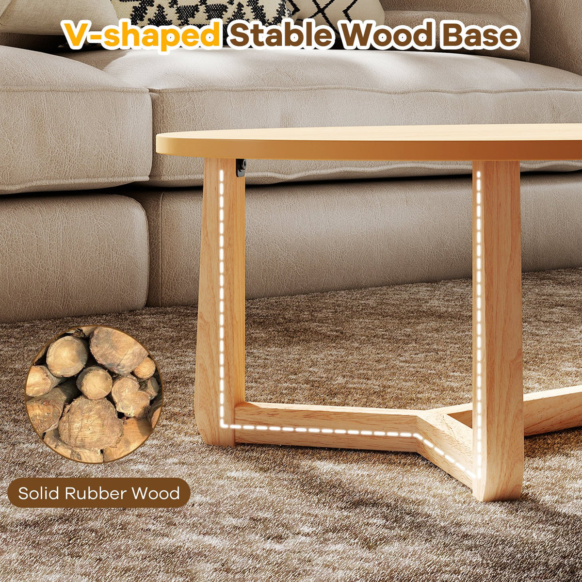 Oval Coffee Table 46 Inches Wooden Accent Table with Thickened Top-Natural view 7