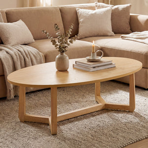 Oval Coffee Table 46 Inches Wooden Accent Table with Thickened Top-Natural view 9