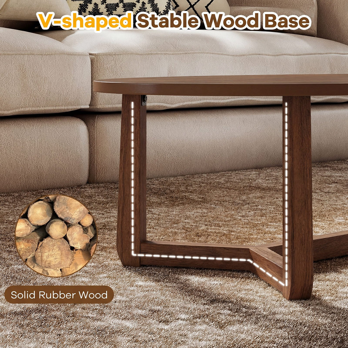 Oval Coffee Table 46 Inches Wooden Accent Table with Thickened Top-Walnut view 7