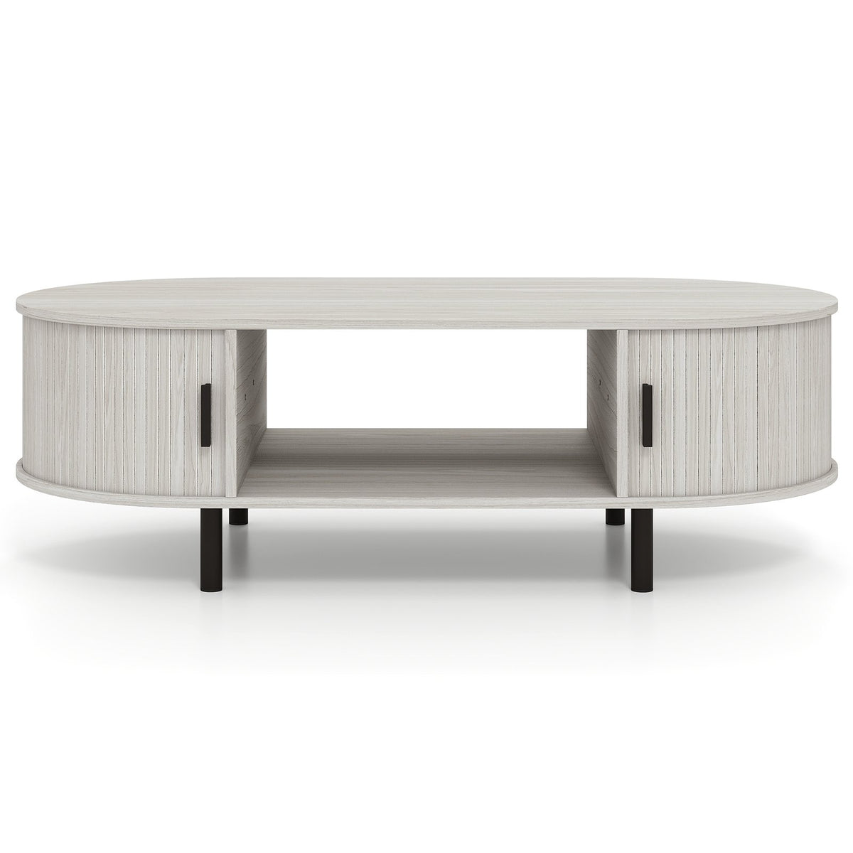 Oval Coffee Table 47.5inch Wooden Center Table with Storage-Oak